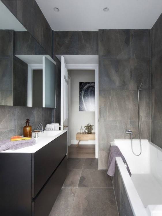 Salle Bain Petite Anthracite Noir Moderne Blanche Blanc Grise Bois Salle  Bain Petite Anthracite Noir Moderne Blanche Blanc Grise Bois Gris Photo De  Bains Et