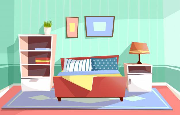 Intérieur de la chambre à coucher dans le style de dessin animé