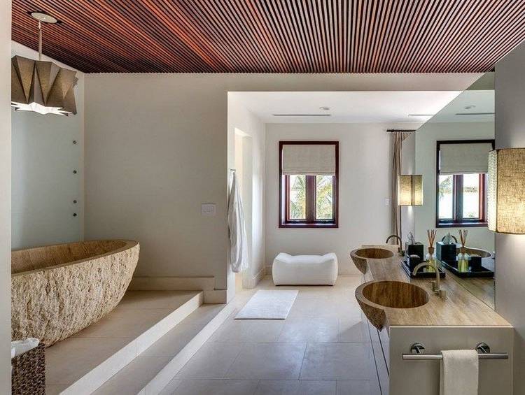 salle de bain en pierre naturelle cabine de douche baignoire cuivre La salle  de bain en pierre naturelle en 55 idées modernes